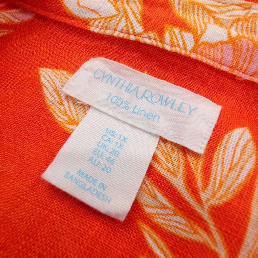 NEW Cynthia Rowley 100% Linen Button Down Shirt Hawaiian Floral Resort Coastal - Picture 2 of 7